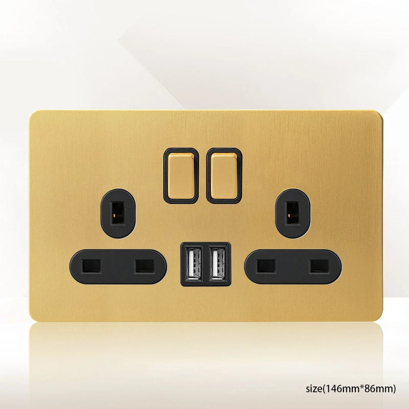 Gold Wall Light Toggle Switch Vintage Brass Lever Stainless Steel Panel,EU FR Universal USB C Socket 1-4 Gang 2Way Switch TV