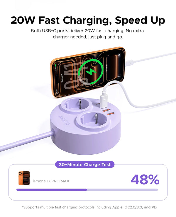 ORICO Magnetic EU Power Strip PD 20W Fast Charging Station 2AC Type C USB A Port 1.6M Electric Extension Cord for Home Office