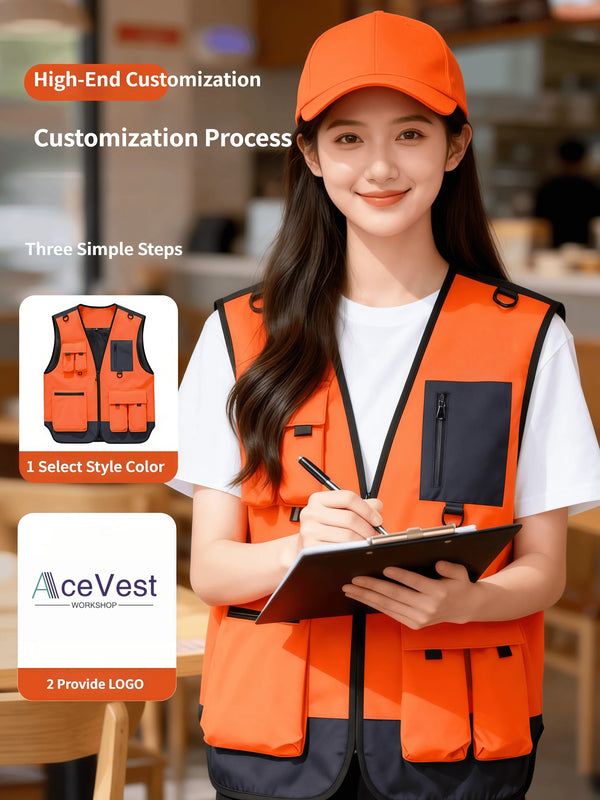 Outdoor photography vest workman's jacket 2026 Spring Summer V-neck multi-pocket team work jacket custom  logo printed