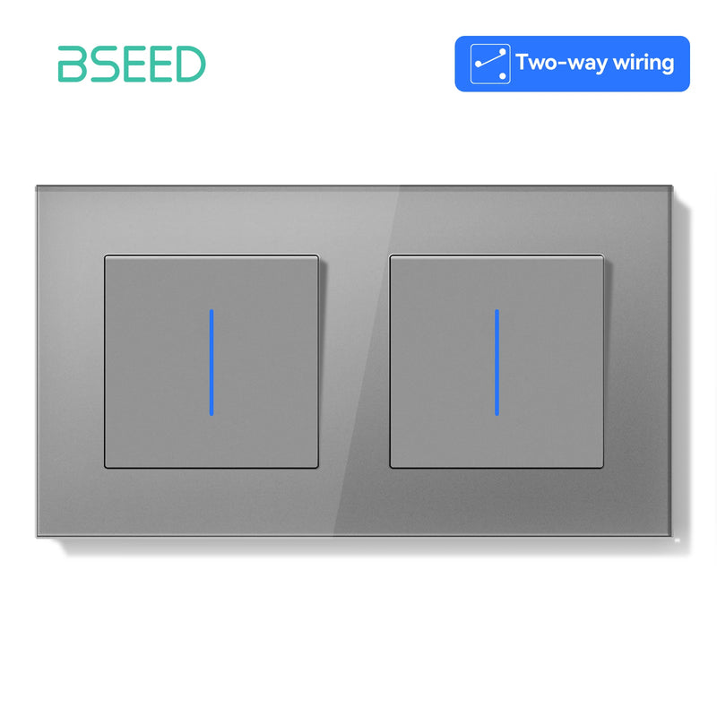 BSEED E Series Mechanical Button Switch 1/2Gang 2Way Wall Light Switch Glass Panel Switch With LED Indicator for Stairs 250V