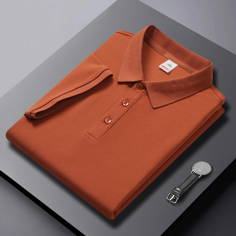 Outdoor Leisure Polo Top For Men Short Sleeve Lapel Neck Three Button Placket Comfortable Solid Texture Fabric