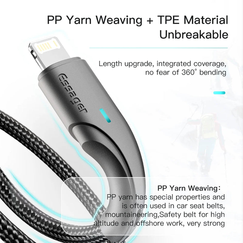 ខ្សែសាក USB Essager សម្រាប់ iPhone 14 13 12 11 Pro Max XR XS 8 7 Plus ខ្សែសាកលឿនសម្រាប់ iPhone ខ្សែសាក USB ខ្សែសាក