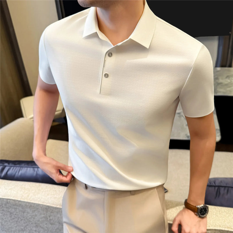 Men's Cooling Ice-Silk Polo Shirt | Business Casual Short Sleeve Top for Summer