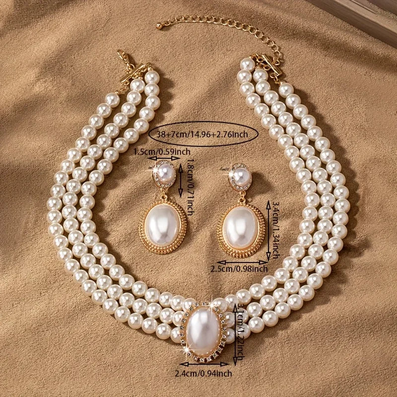 Stylish Imitation Pearl Necklace and a Pair of Stylish Imitation Pearl Pendant Earrings for Women's Set