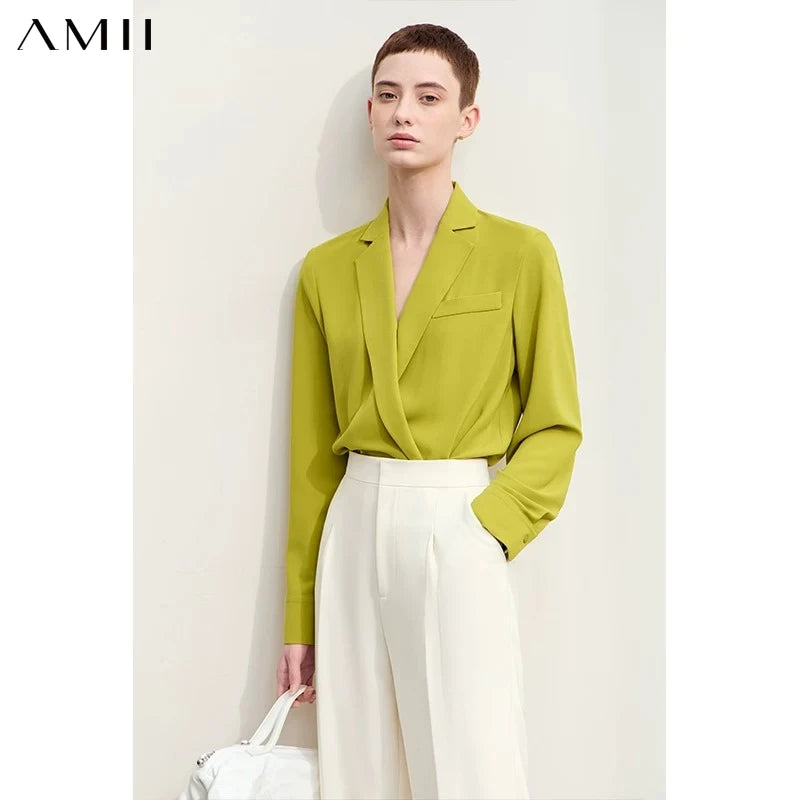 អាវ Amii Minimalism រដូវស្លឹកឈើជ្រុះថ្មីឆ្នាំ ២០២៦ សម្រាប់ស្ត្រីដៃវែងធ្វើការ Blazer កអាវរលុងអាវ Chiffon បារាំង Niche Top 12443087