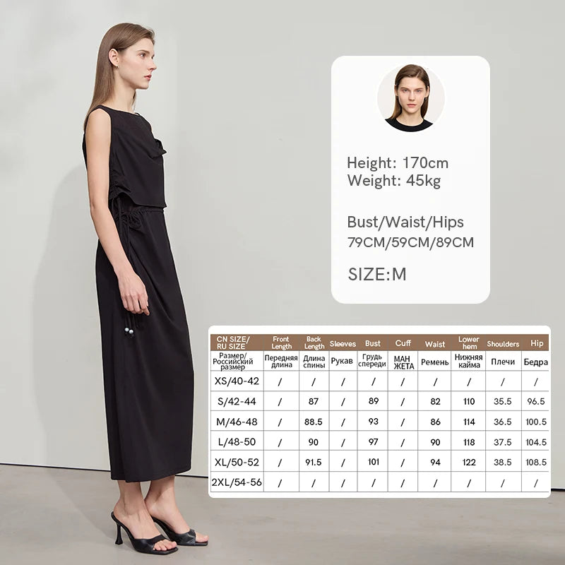 Amii Women Minimalist Casual Dress 2026 Summer New Office Lady Light Luxury Sleeveless Knit Drawstring Midi Dresses 12542115