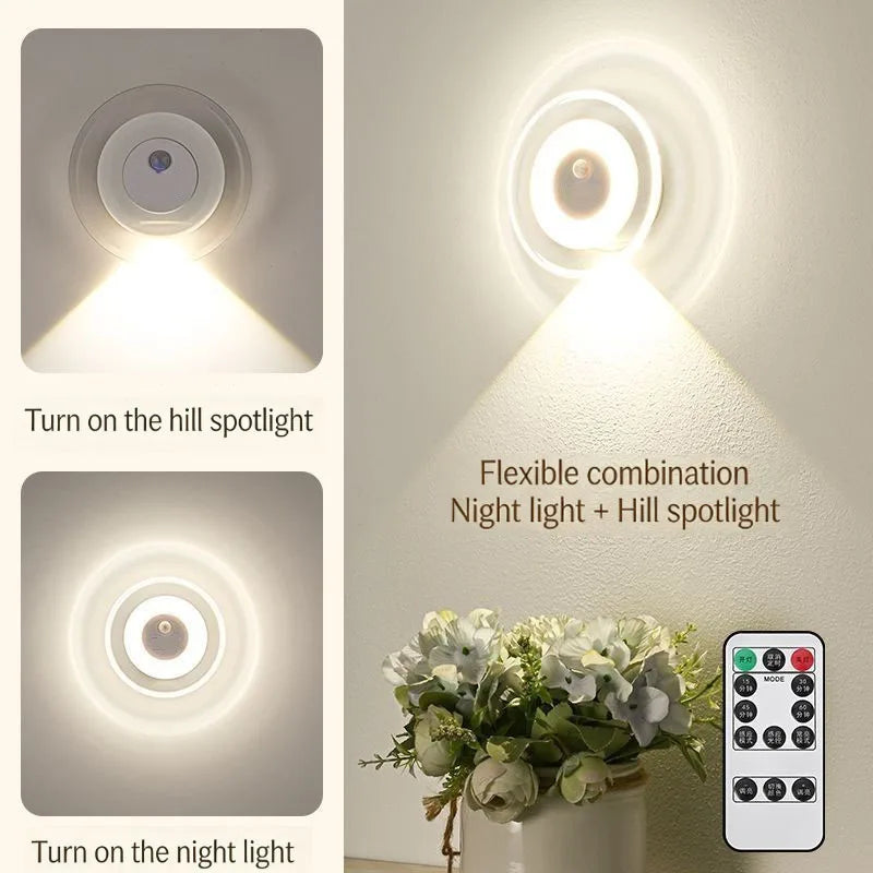 LED Night Light with Motion Sensor Remote Control Wall Lamp RGB/3Colors Dimmable Magnetic Stair Lights for Hallway Bedroom