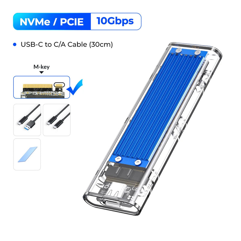 ORICO M2 SSD Case NVME SATA SSD Enclosure Tool Free 10Gbps M.2 to USB Type C Transparent External Adapter Support UASP Trim