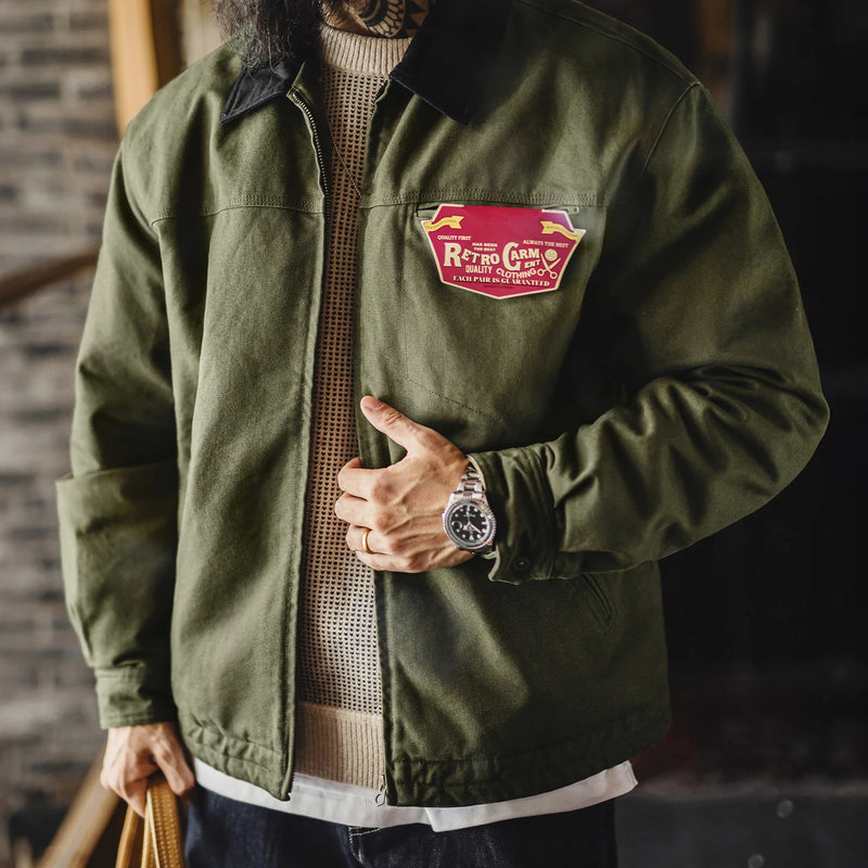Maden Vintage Men's J001 Detroit Jacket Lapel Collar Warm Quilted Work jacket Heavyweight Cotton Safari Coat for Autumn Winter