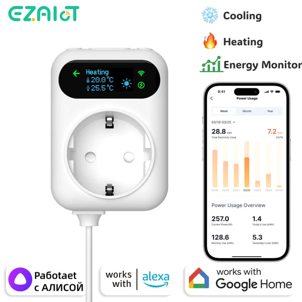 Tuya WiFi Thermostat 16A Socket Temperature Controller With Power Monitoring Smart Cooling Heating Timer Outlet Google Home