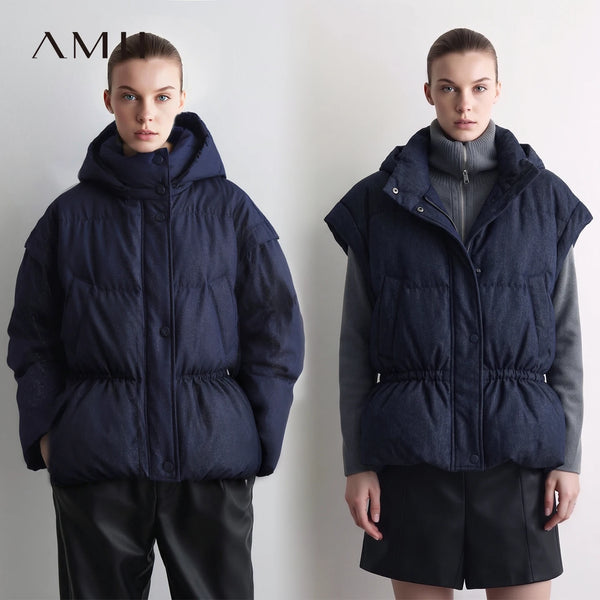 Amii 2-in-1 Down Vest Warm Commuter Minimalist Winter 2026 Detachable Sleeves Hood Oversized Women Puffer Jacket 12654015