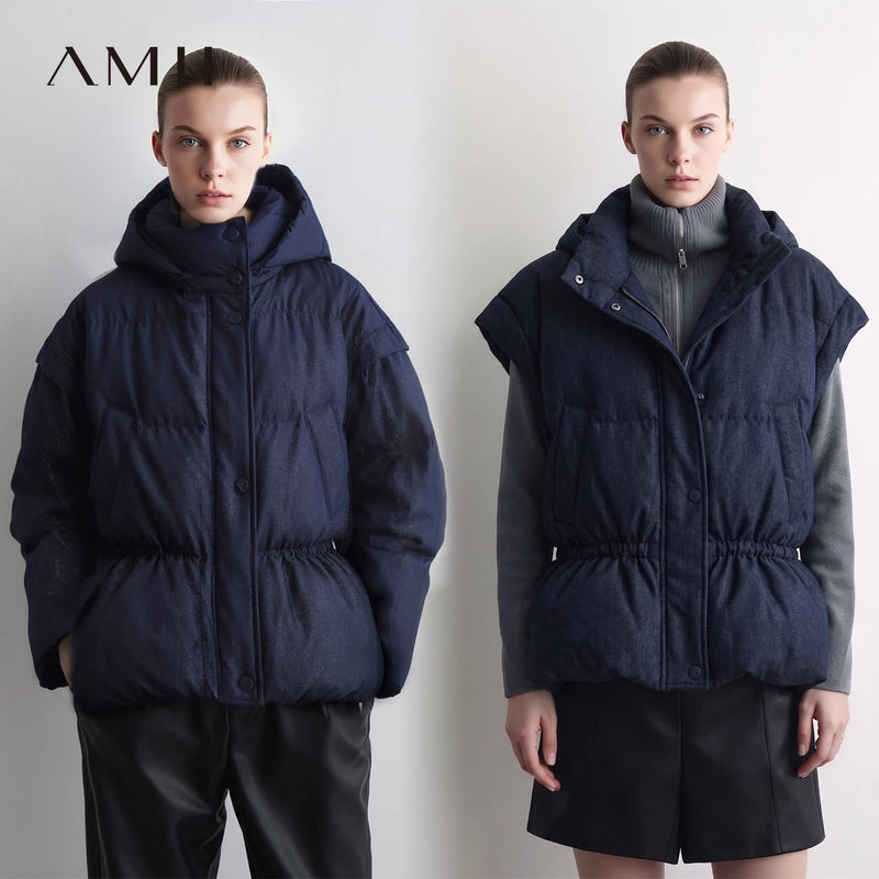 Amii 2-in-1 Down Vest Warm Commuter Minimalist Winter 2026 Detachable Sleeves Hood Oversized Women Puffer Jacket 12654015