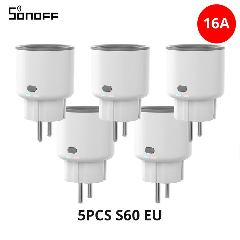 SONOFF S60 EU 16A IPlug Wi-Fi Smart Socket 1-5PCS Overload Protection Smart Scene Remote Control via EWeLink Alexa Google IFTTT