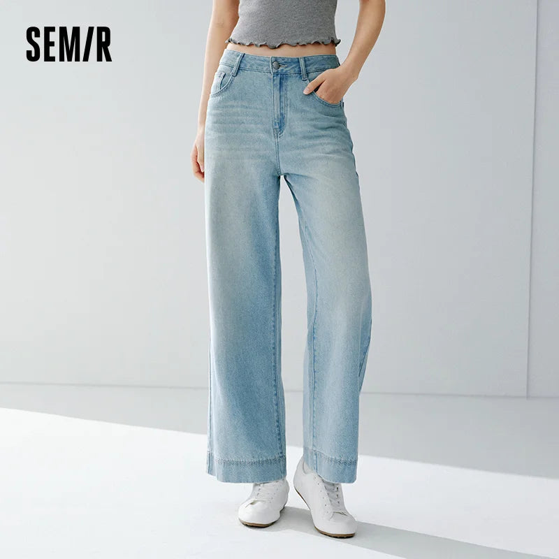 Semir Women Jeans 2026 Summer New Lace Waistband Cool Feeling Wide Leg Fashion Simple Slim Fit Long Pants