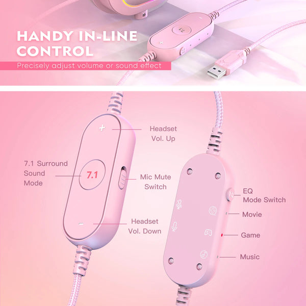 កាសស្តាប់ត្រចៀក FIFINE Gaming Headset ជាមួយ RGB/7.1 Surround Sound/MIC/Line Control, កាសស្តាប់ត្រចៀក USB សម្រាប់ Gamer/PC/PS4/PS5 Ampligame H6P