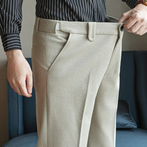 Men's Autumn Winter Casual Slacks – Soft Brushed Fabric Straight Leg Pants with Classic Cut for Daily Wear