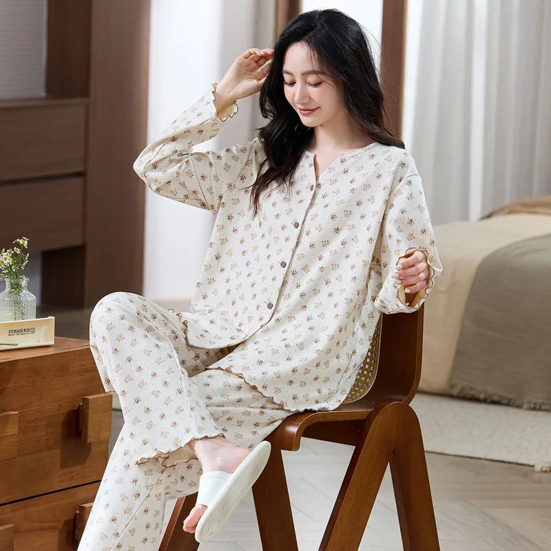 Pijama Mujer Invierno Big Size Pyjamas Femme New Modal Long Sleeve Tops Trousers Suit Spring Autumn Women Pajama Home Wear Set
