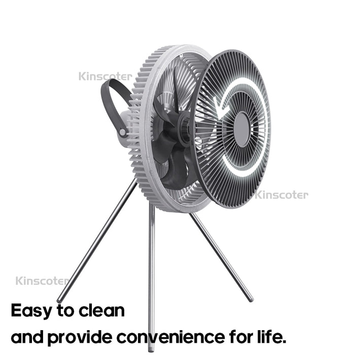 KINSCOTER Portable Camping Tent Fan Rechargeable Desktop Circulator Wireless Ceiling Fans Electric Floor Fan with LED Lighting