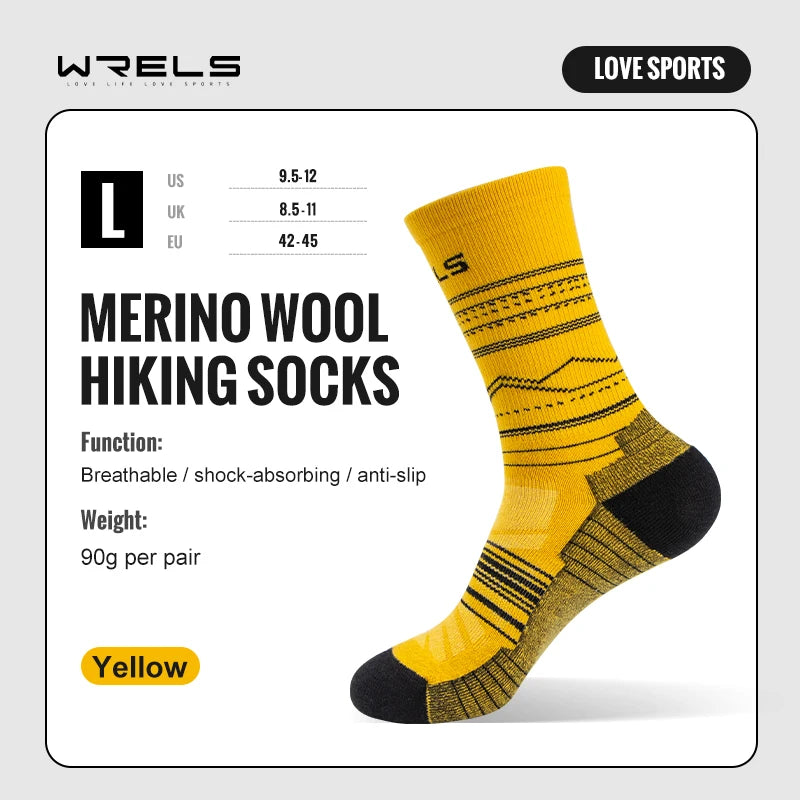 WRELS Merino Wool Socks Hiking Lightweight Shock Absorption Damping Mid-Calf Ankle Socks Running Sport Merino Wool Socks