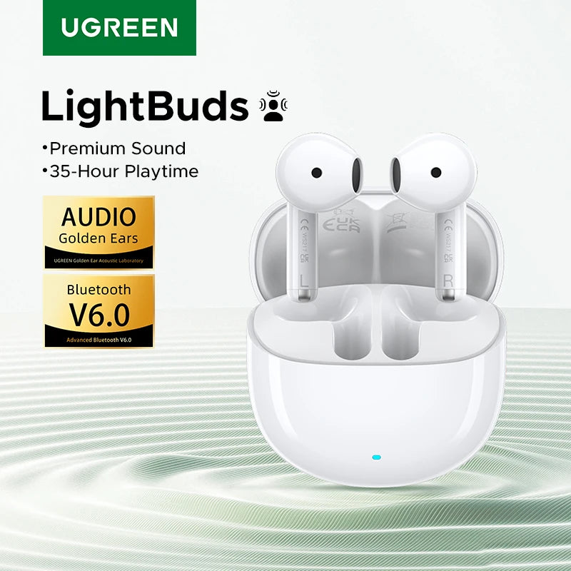 UGREEN LightBuds TWS Earphones Bluetooth 6.0 Wireless Headphones APP Spatial Audio Earbuds 4-Mic Call Noise Reduction 35 Hours