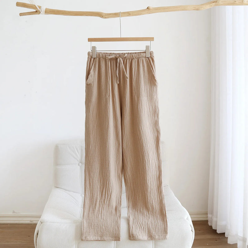 Thin Simple Crepe Home Pants Lounge Wear 2026 New Women's Spring/Summer Sleeper Pants 100% Cotton Autumn Pajama Pants