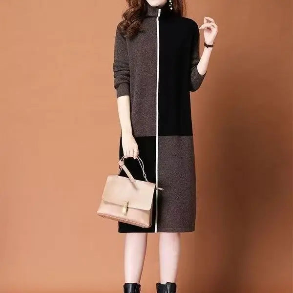 Turtleneck Warm Knitwear Jersey For Women Outerwear Long Dress Spring Autumn Fashion Mother Sweater Woolen Pullover Jumper
