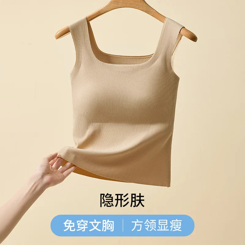 Ice Silk Threaded Square Neck Sling Vest Women's Inner One-piece Beauty Back Top Large Size Bottom Sleeveless Sleepwear Pajamas