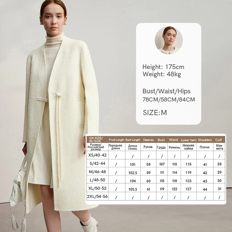 Amii Women's Coat 2026 Winter New Chinese Style V-neck Double-sided Outerwear Ladies Horn Button Woolen Jacket Woman 12554024