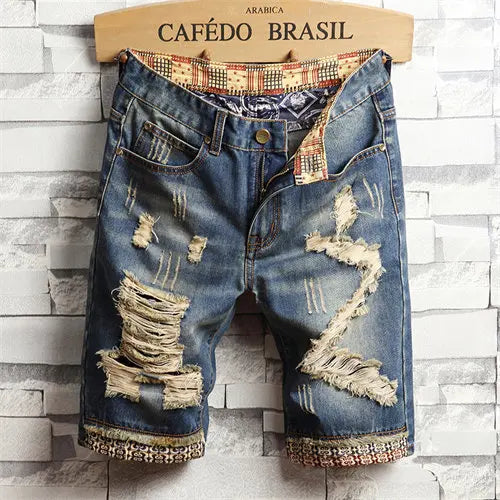 2026 Summer Men's Blue Ripped Jeans Shorts, Fashion Casual Denim Shorts, Plus Size 28-34 36 38 40 Men Slacks