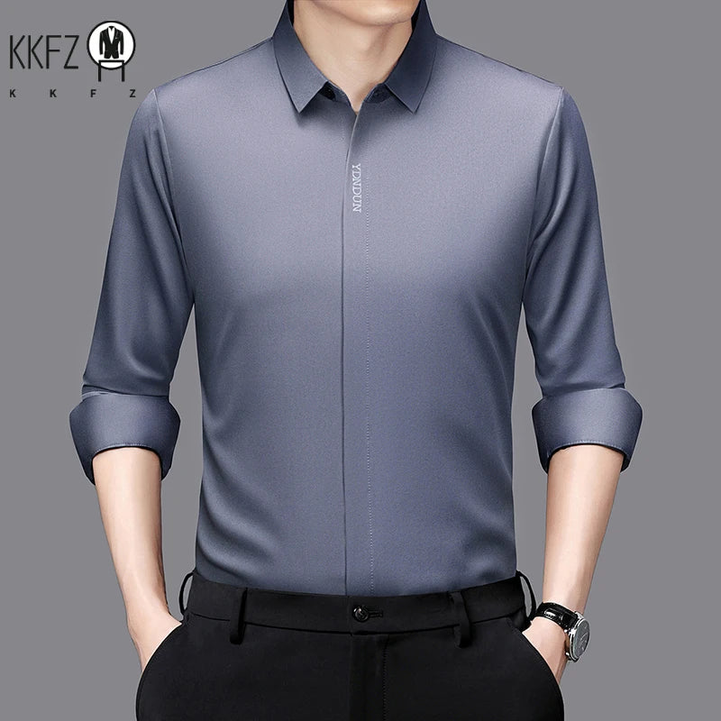 New Men's Business Casual Long Sleeved Solid Color Shirt Wrinkle Resistant Wrinkle Free Comfortable All Season Versatile Top