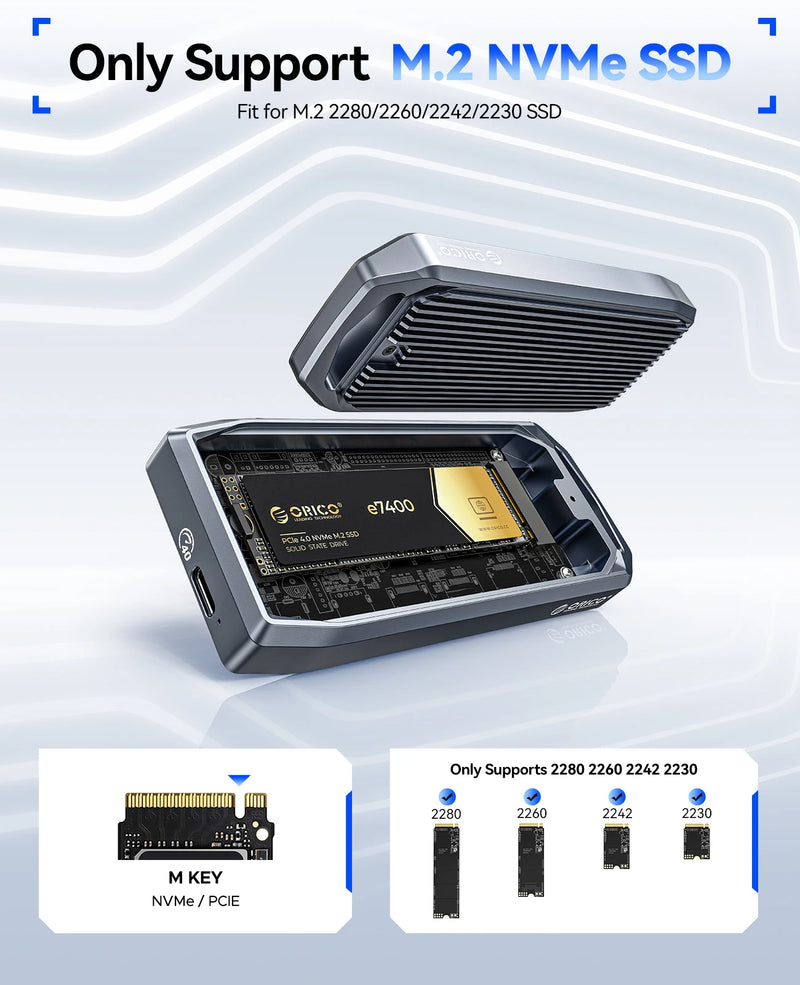 ORICO M2 SSD Case M2 NVMe SSD Enclosure Adapter Compatible with Thunderbolt 3 4 USB3.2 USB 3.1 3.0 Type-C External SSD Enclosure