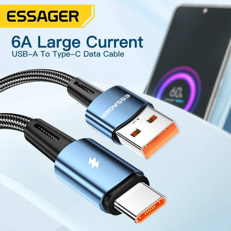 ខ្សែសាក Essager 120W USB Type C ខ្សែសាកលឿន 67W សាកលឿន 6A សម្រាប់ Xiaomi 12Pro Redmi K50 Note 11Pro Black Shark5 Pro