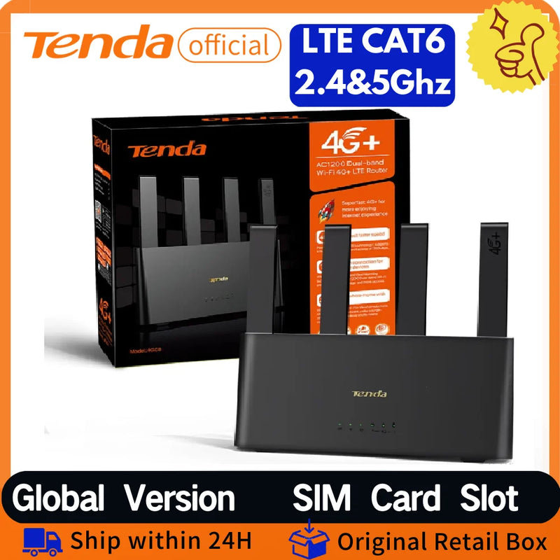 រ៉ោតទ័រ Tenda 4G08 4G+ AC1200 CAT6 LTE រ៉ោតទ័រ 2.4G និង 5Ghz រន្ធដោតស៊ីមកាត ហតស្ពត រ៉ោតទ័រវ៉ាយហ្វាយ ម៉ូដឹម រ៉ោតទ័រ សម្រាប់ប្រើប្រាស់ក្នុងផ្ទះ និងក្រៅផ្ទះ គ្របដណ្តប់ដោយវ៉ាយហ្វាយ Mesh WiFi+