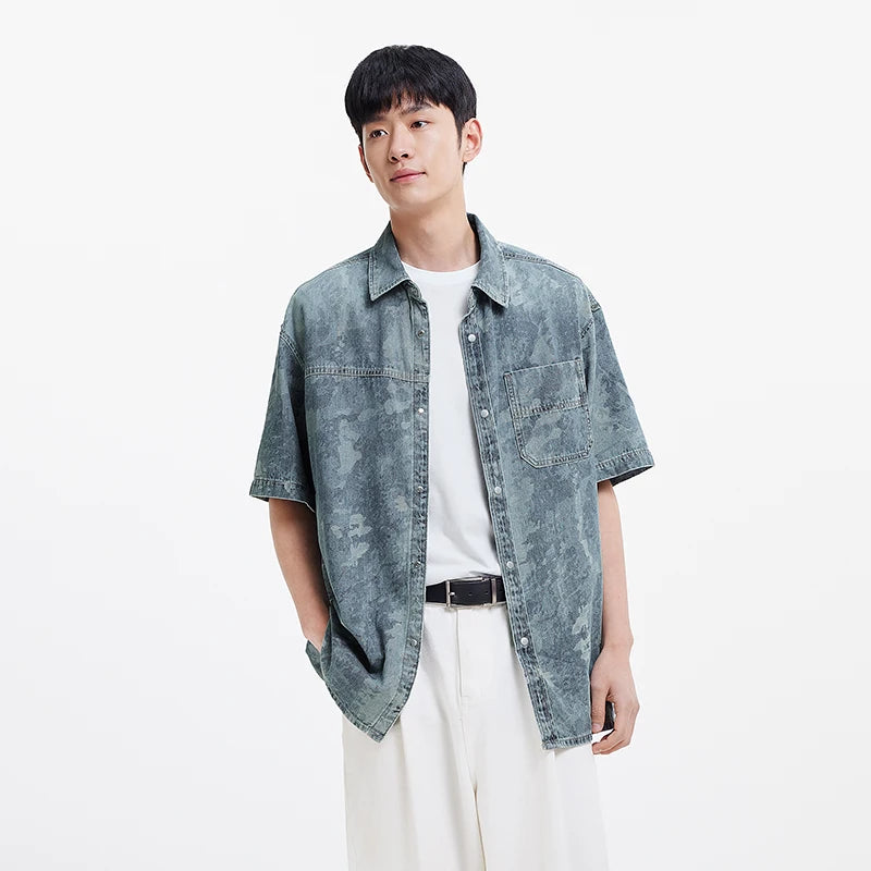 Semir Mens Shirt 2026 Camouflage Denim Pure Cotton Short Sleeve Fashion Casual Soft Daily Wear