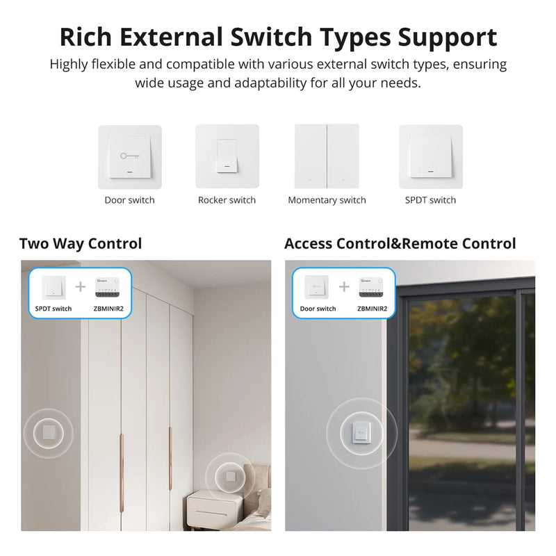 SONOFF ZBMINIR2 Zigbee Smart Switch Detach Relay Mode External Switch Control Works with EWeLink Zigbee Gateway Required 1-4PCS