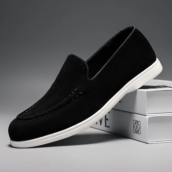 Men's Lightweight Suede Leather Slip-On Loafers British Style Casual Flat Boat Shoes Comfortable Dress Boat Footwear