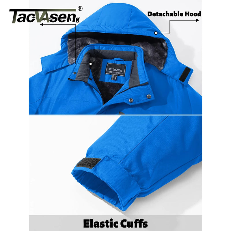 TACVASEN Men's Fleece Lining Warmth Jacket Winter Snow Working Outdoors Hooded Coat Zip Pockets Waterproof Hiking Skiing Parkas