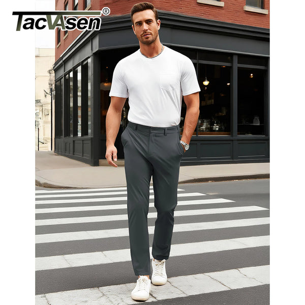TACVASEN Men's Casual Pants Straight Legs Flat Front Pants Waterproof Stretch Waist Trousers for Golf Lightweight Work Pants