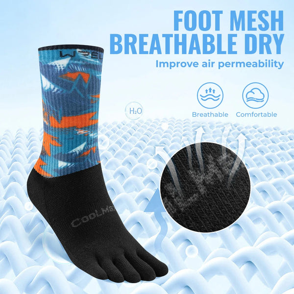 WRELS 1/2/3 Pairs Coolmax Toe Socks Arch Support 5Finger Socks Anti-Blister Anti-Slip Breathable Running Hiking Crew Sport Socks