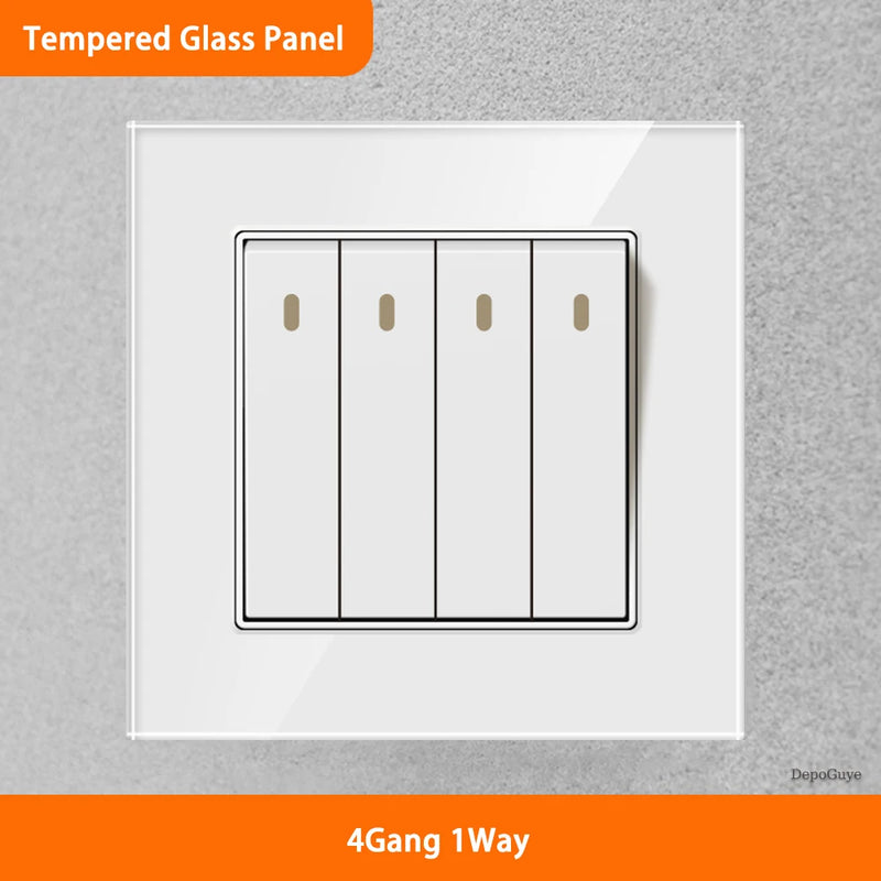 White Universal UK 13A Socket with USB Type-C 18W Fast Charging Wall Socket,Tempered Glass Button Light Switch,Dual 3pin Socket