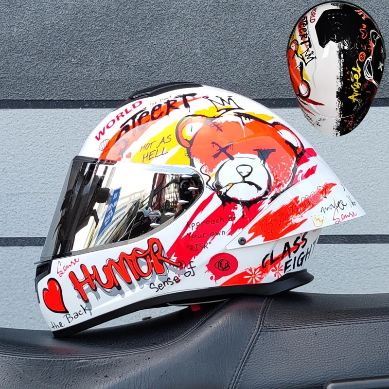 ORZ Personality Large Spoiler Full Face Motorbike Helmet ABS Material Safety DOT Certified Four Seasons Riding Protective Helmet