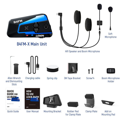 Lexin B4FM-X Bluetooth Motorcycle Intercom Helmet Headsets,BT 5.0 Wireless Communication Interphone Music Sharing 10 Riders China Single pack 1PC