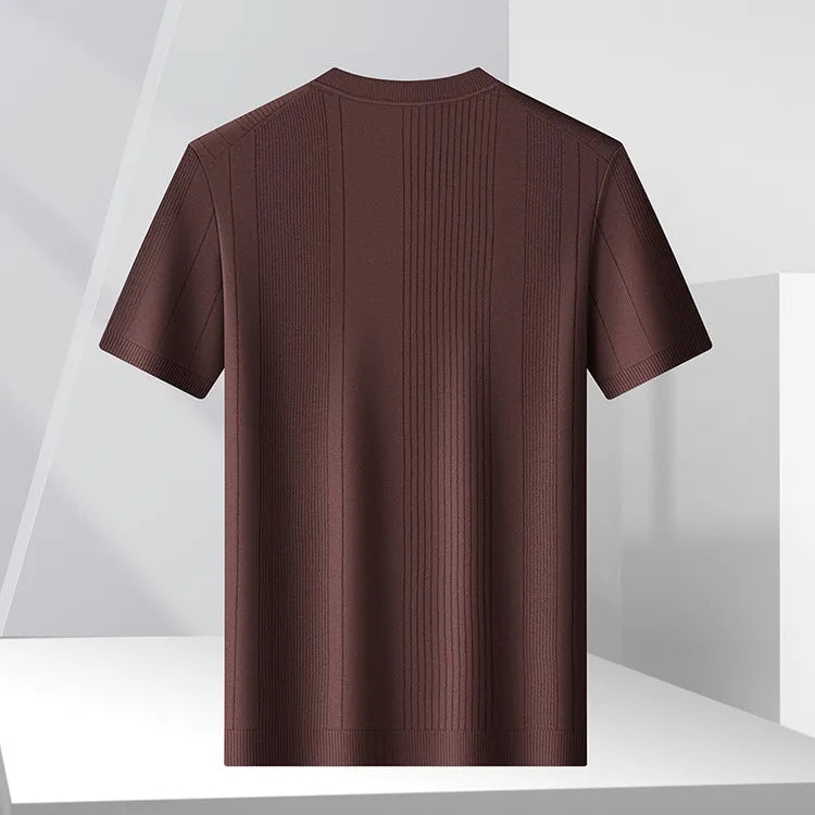 Men's Summer Short Sleeve Round Neck Linen Silk Knitted Sweater Old Money Style Breathable Slim Fit