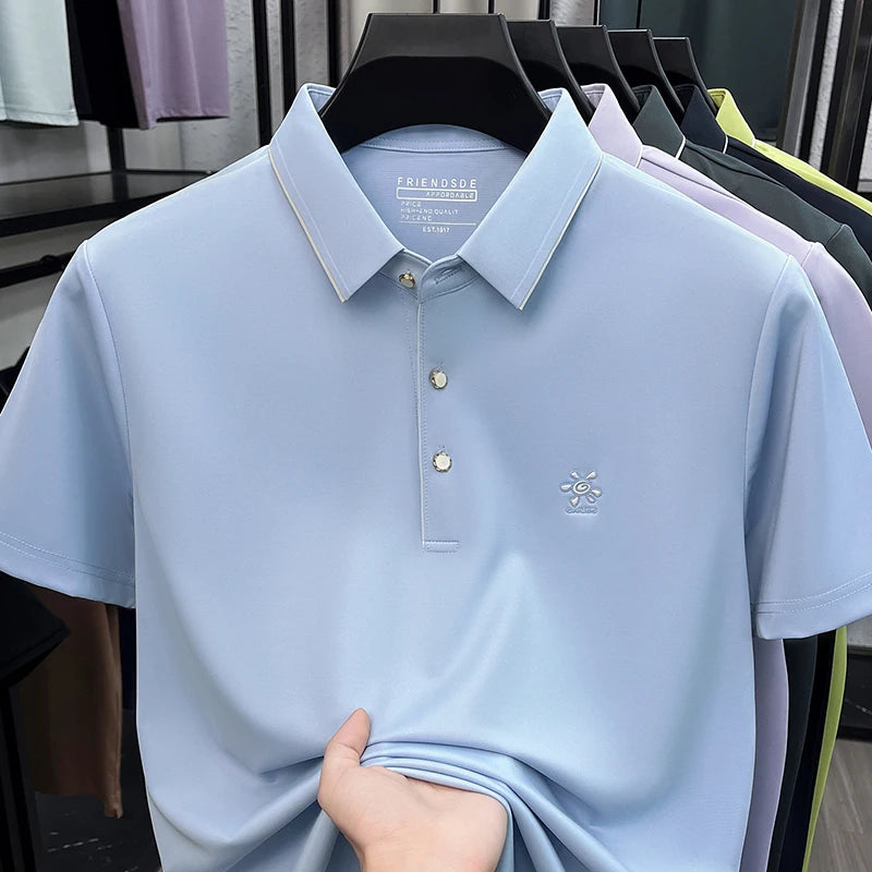 High-End Men Short-Sleeved Polo Shirt Lapel Button Letter Print Outdoor Sports Summer New T-Shirt Golf Business Casual Men'sWear