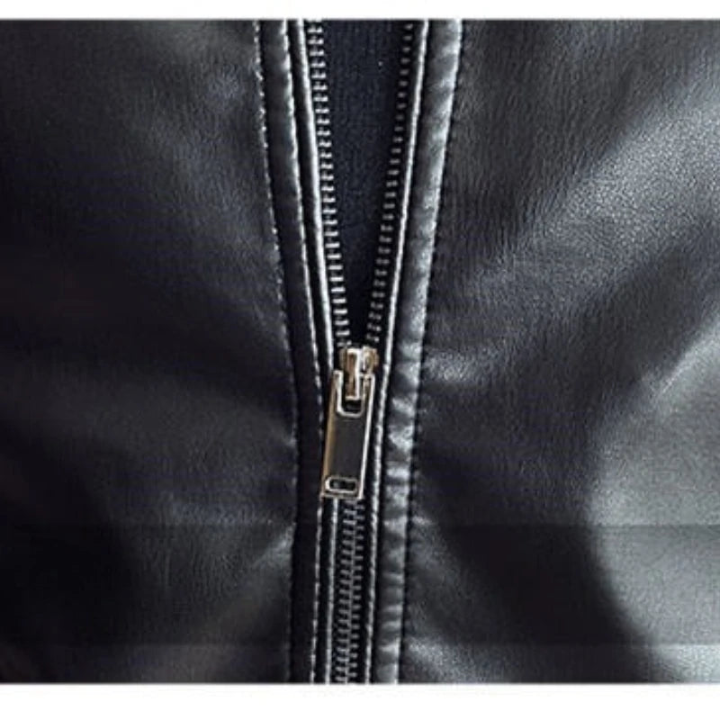 Men's Premium Motorcycle PU Leather Jacket, Slim Fit Stand Collar Biker Style, Black Fashion Motorcycle Jacket