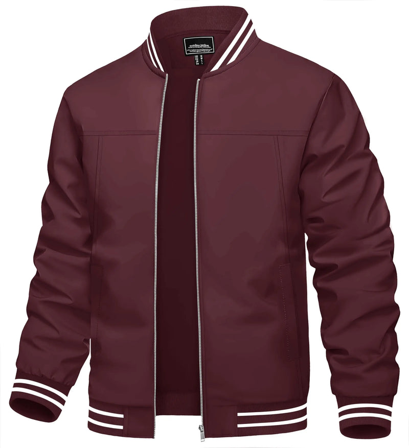 TACVASEN Spring Autumn Casual Jacket Mens Lightweight Full Zip Bomer Jacket Waterproof Outdoor Jacket Baseball Male Windbreaker