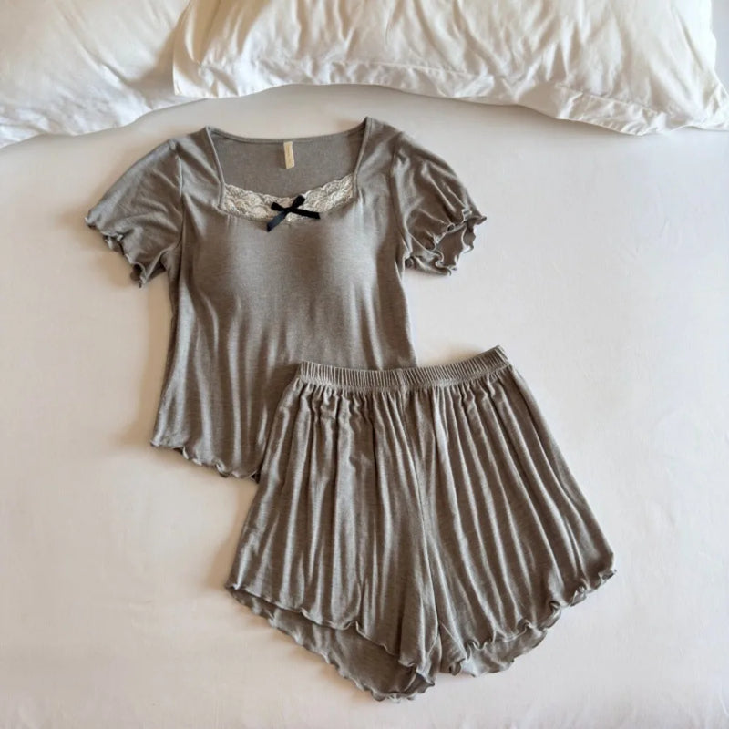 Modal Pajamas with Chest Pads Short Sleeve Sleepwear Ladies Pyjamas Femmes Summer Top and Shorts Lounge Wear Loungewear Suit