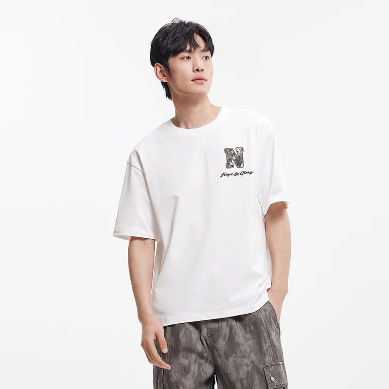 Semir Mens Tshirt 2026 Camouflage Letter Printed Knitted Outdoor Trendy Loose Crew Neck Casual