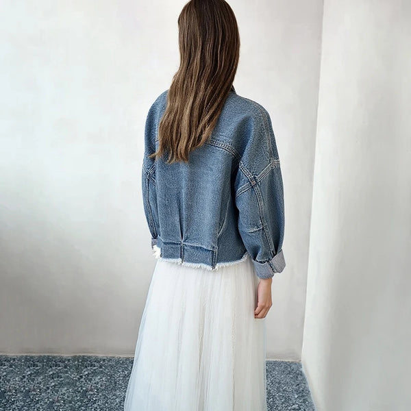 អាវក្រៅ Amii Minimalism Women រដូវស្លឹកឈើជ្រុះឆ្នាំ ២០២៦ អាវក្រៅ Denim ថ្មីសម្រាប់នារី សាមញ្ញ និងអាចបត់បែនបាន អាវខ្លី 12611029