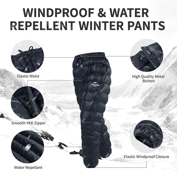 Naturehike Outdoor Down Pants Waterproof Wear Ultralight Thermal Hiking Pants Camping Warm Winter Goose Down Pants NH18K210-K